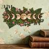 Bohemian Style Accessories Boho Moon Mushroom Wall Hanging Decor, Vintage Forest Multi-Layer Wooden Plaque, Floral Unique Housewarming Gift Butterfly