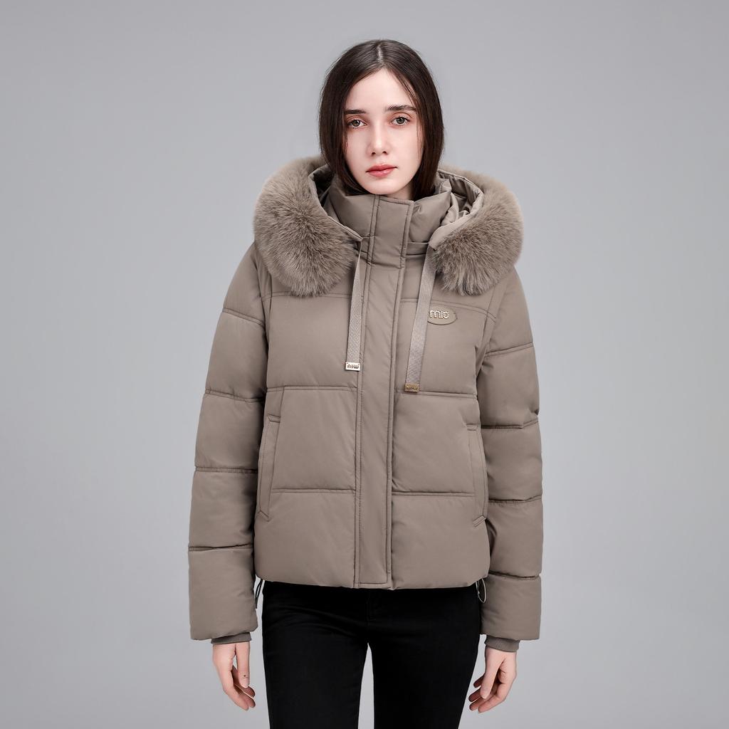 Winter fur collar hooded short cotton clothes women's loose drawstring waist bread clothes thickened warm cotton clothes