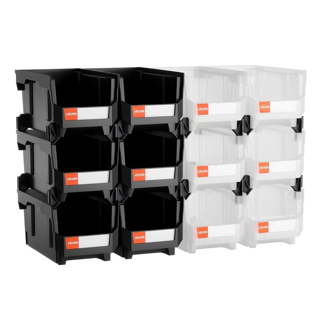Plastic Stackable Storage Bins, 37.7 x 21.5 x 18 cm (12 Pack), Plastic Containers for Organizing & Storage Bins for Garage, Small Parts, Office