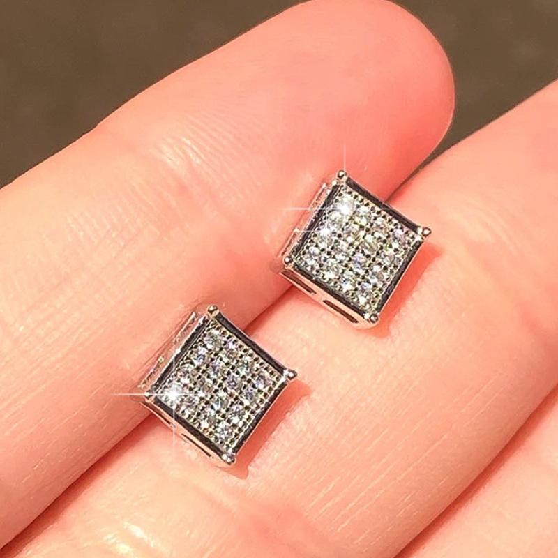 Серебряные квадратные серьги-гвоздики с микропаве из кубического циркония, Мини-блестящие квадратные гвоздики для женщин