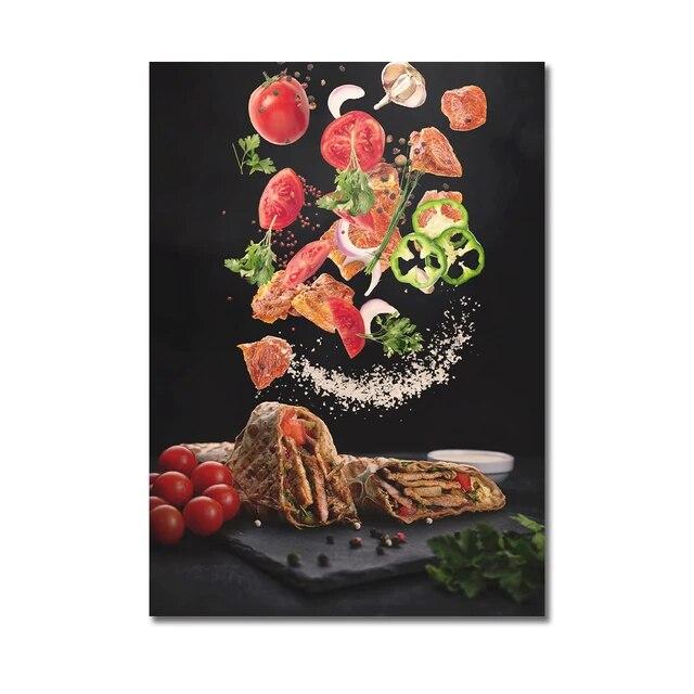 Кухня плакат пицца стейк салат гамбургер буррито фотографии ресторан настенная живопись печать западная кухня холст картина без рамки