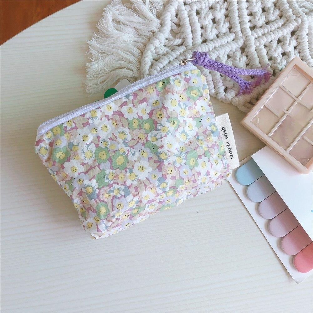 Mini Cotton Floral Organizer Bags for Women Bag Small Fabric Cosmetic Make Up Bag Little Purse Coin Pouch Children Cosmetic Case