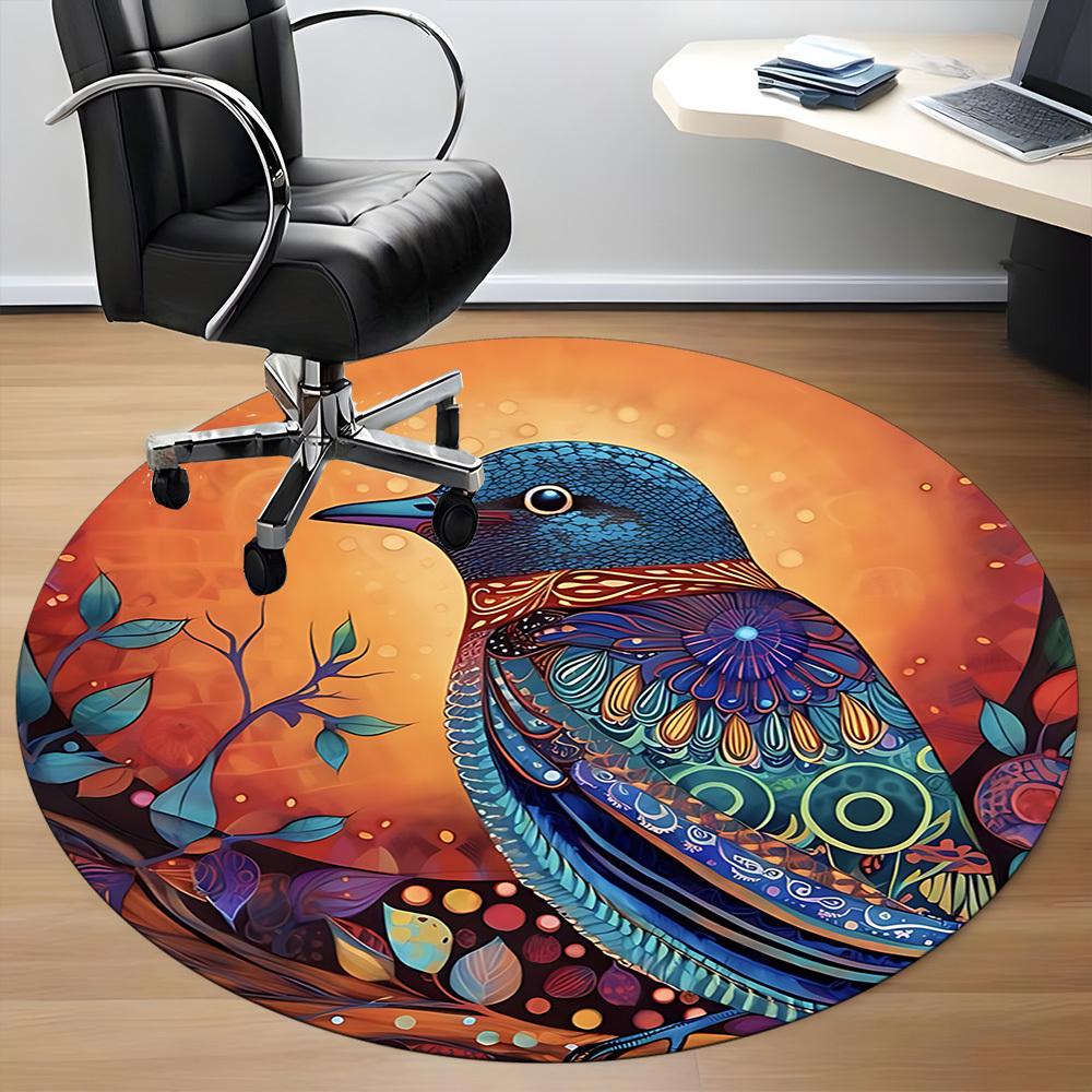1PC Bird Patterns Office Round Area Rug, Mat Suitable ForOffice, Under Office Chairs Bedroom Living Room Home Decor, Room Deco