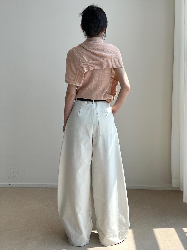 Nan Yu Лидер продаж Корейские брюки-баллоны с высокой талией и широкими штанинами - Минималистичные, повседневные брюки свободного кроя