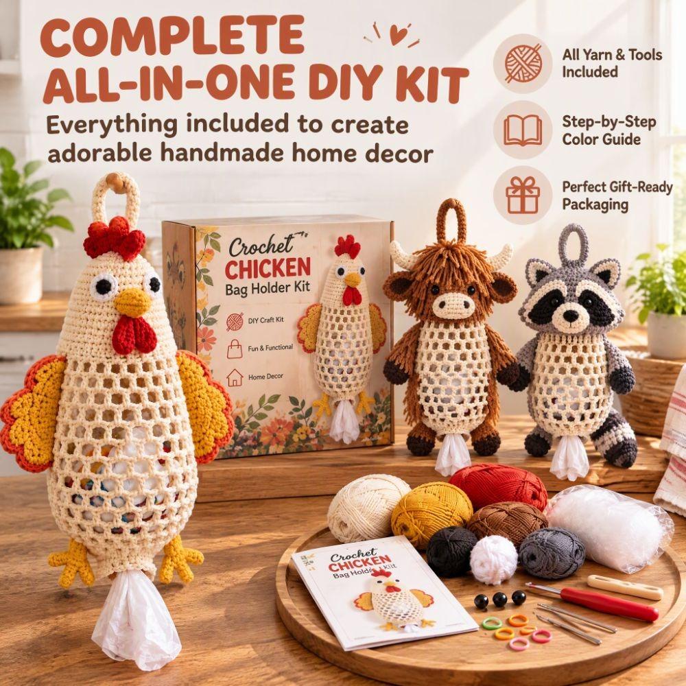 Handmade Crochet Animal Bag Holder Kit DIY Yarn Craft Plastic Bag Holder Grocery Storage