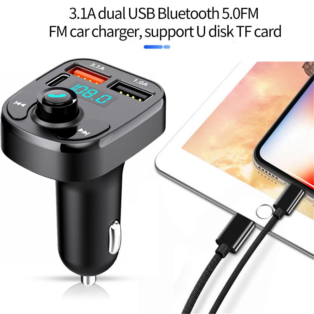 Многофункциональное автомобильное зарядное устройство с двумя USB-портами, беспроводной Bluetooth 5.0, FM-передатчик, музыкальный адаптер, автомобильный комплект громкой связи, радиоприемник