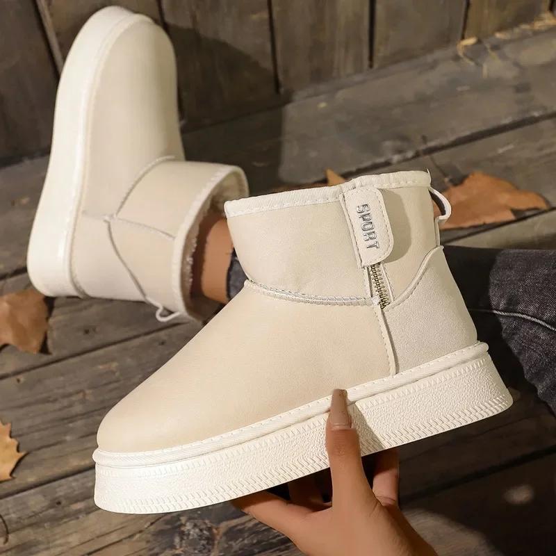 2024 Новые Зимние Женские Снежные Ботинки Zapatos Дизайнерские Короткие Плюшевые Теплые Ботильоны на Плоской Подошве Толстая Подошва Нескользящие Женские Короткие Ботинки