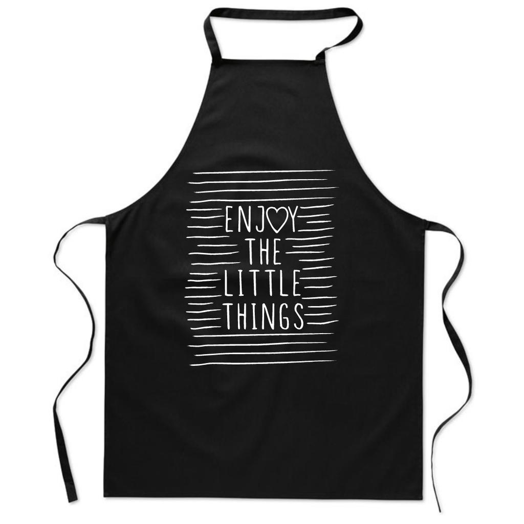 Cotton apron with a print of the kitchen "enjoy little things" for women and men