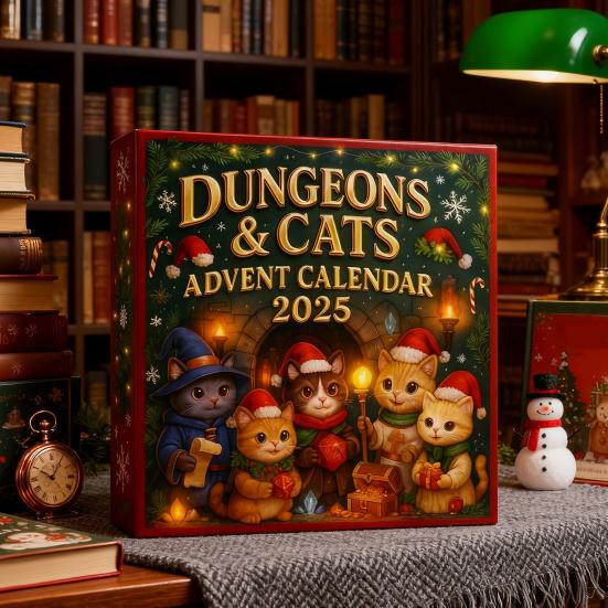 Календарь ожидания Dungeons & Cats 2025 24 дня сюрпризные украшения с фэнтезийной кошачьей тематикой Рождественский декор для отсчета времени для поклонников елки