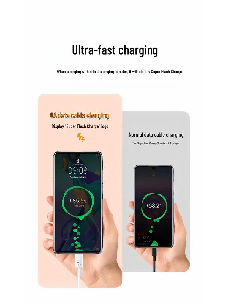 Сверхбыстрое зарядное устройство 120 Вт и кабель Flash Charging 66 Вт, совместимые с телефонами Huawei и Honor.