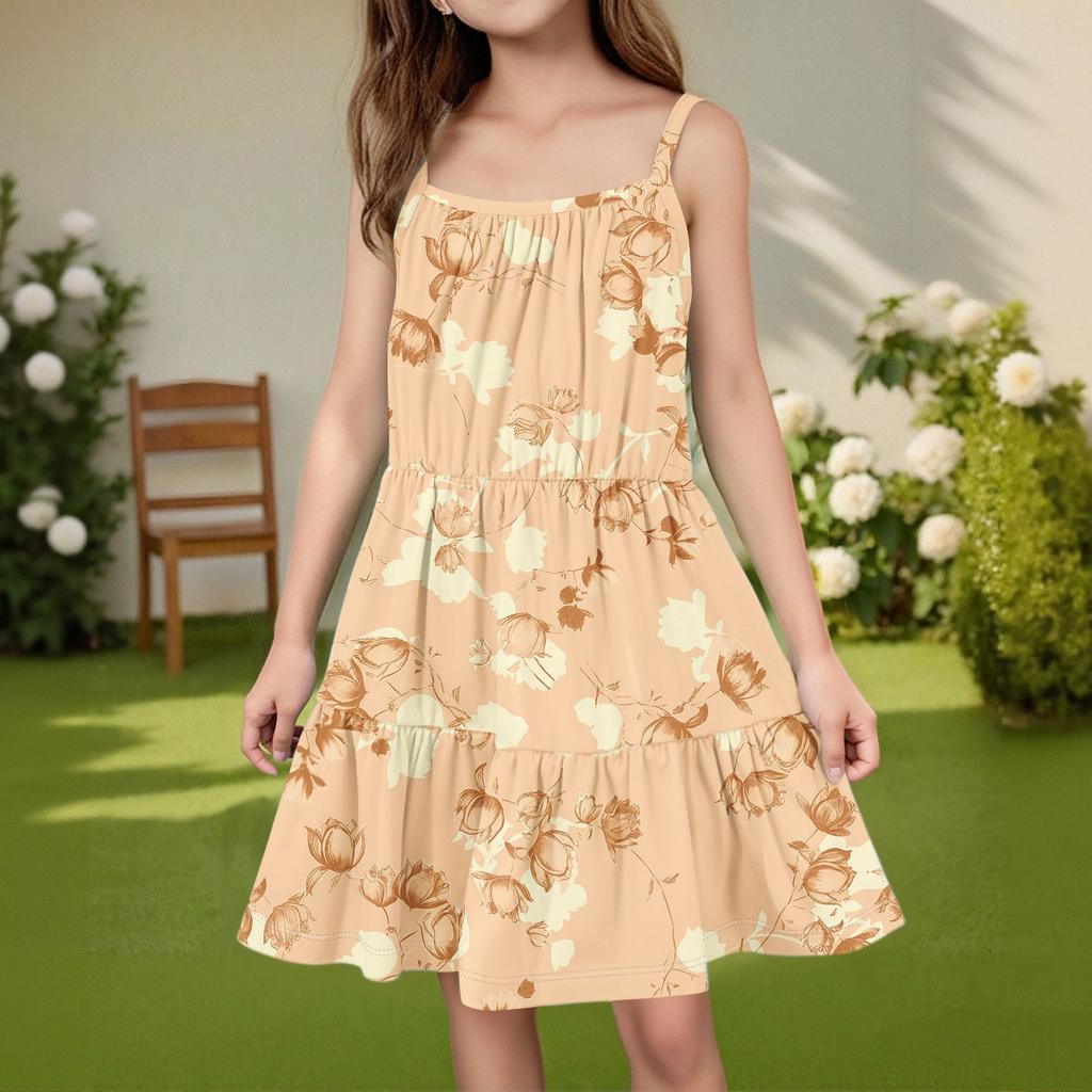 Детское летнее повседневное модное платье без рукавов с круглым вырезом
