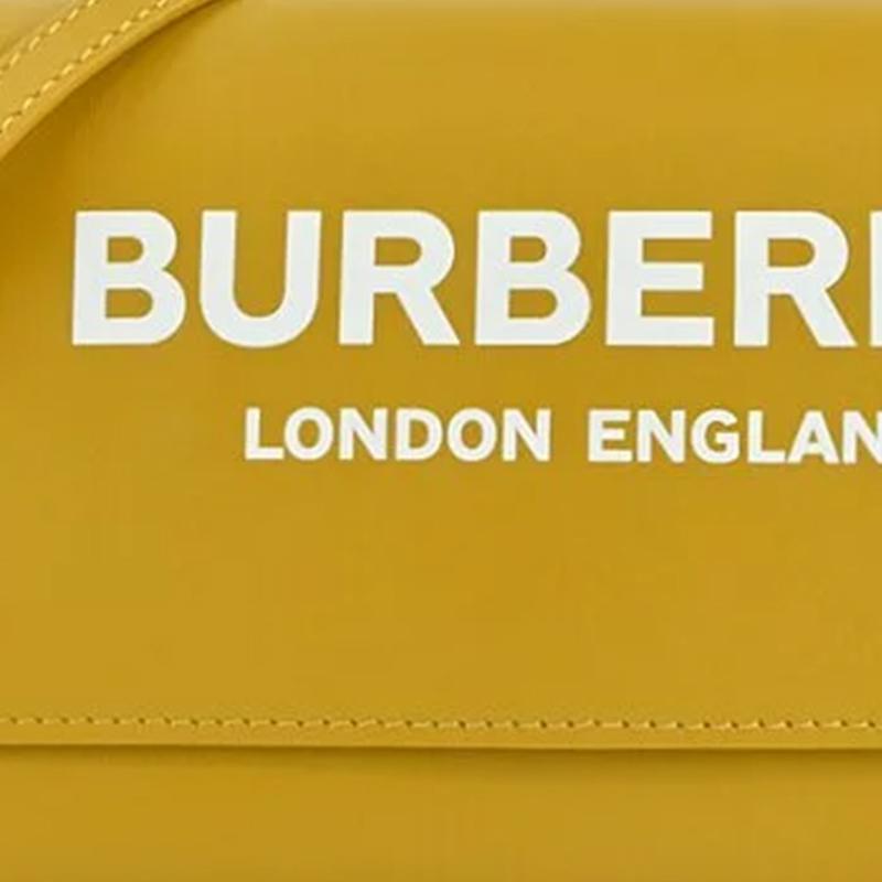 Burberry Logo Print Leather Crossbody Wallet Bag Mustard Yellow Gold Hardware Fashion Daily Use 80463081