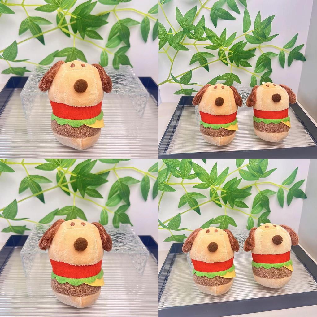 Adorable Creative Plush Hamburger Dog Keychain Cute Stuffed Toy Keyring For Students