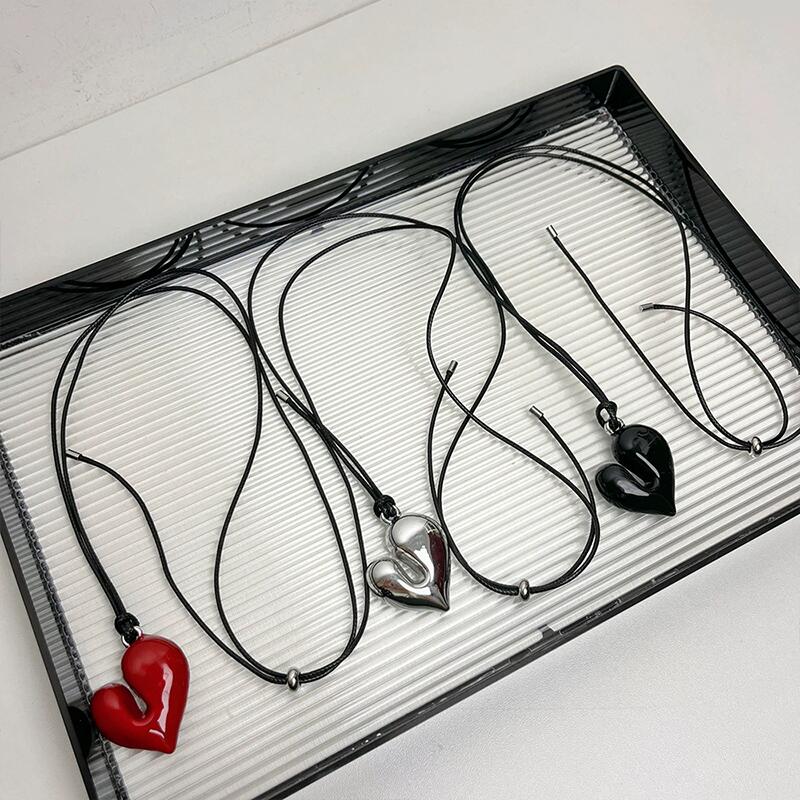 Ретро красное сердце Perndant ожерелье винтажная цепочка Love Rope свитер цепь ожерелье для женщин мода романтика шея ювелирные изделия подарки