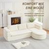 L-Shaped Corner Sofa with Chaise Longue, Chenille Sofa in Cloud Design, Cozy 3-Seater, Cuddly Cover in Cream White for Living Spaces & Apartments.