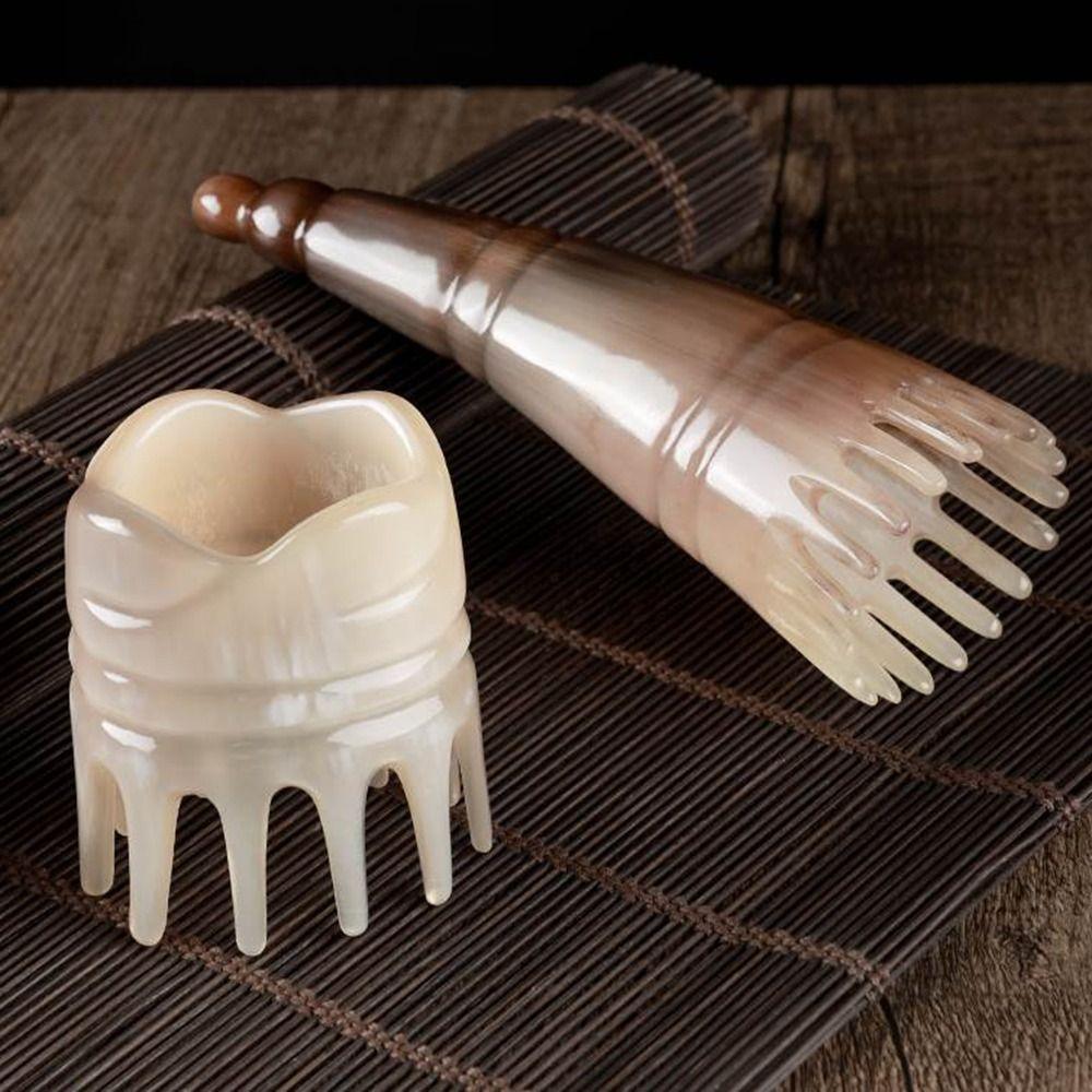 Gua Sha Wide Tooth Scalp Massager Brush Shampoo Comb Buffalo Horn Meridian Comb  SPA