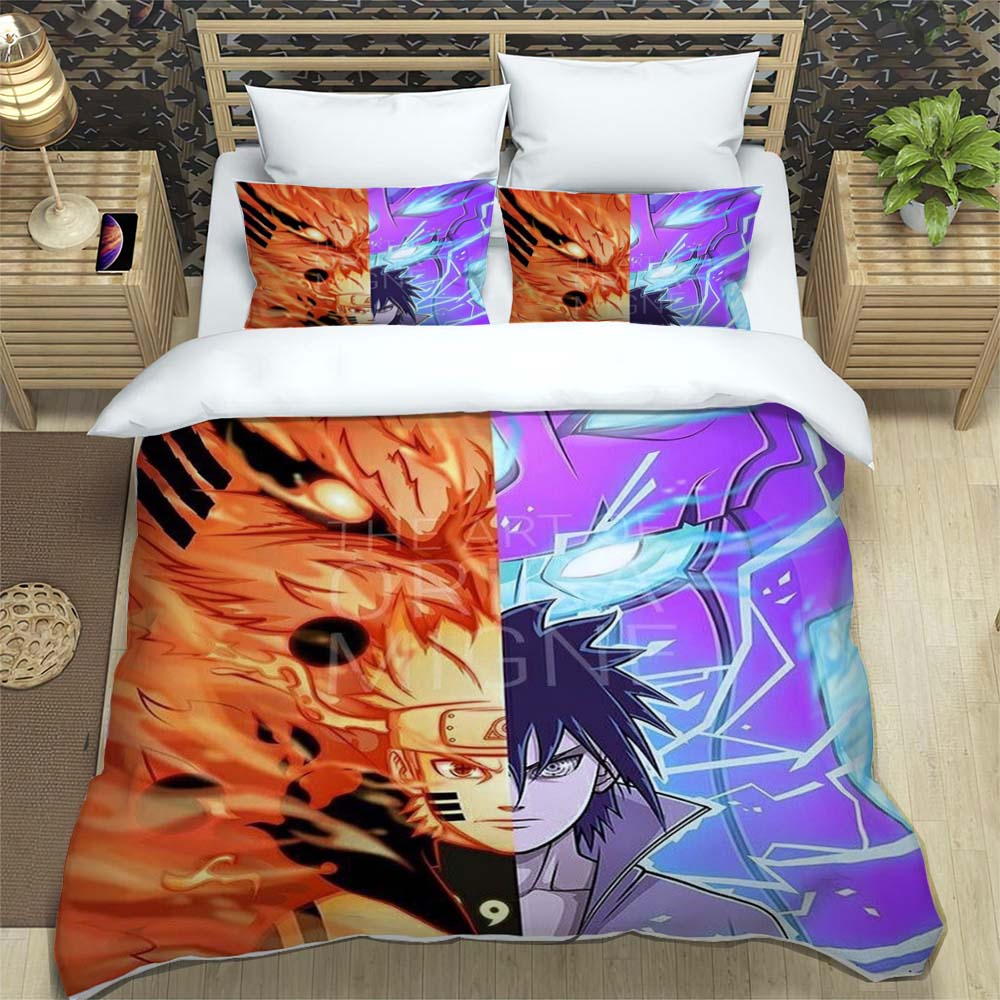 New 3D-Printed Cartoon Anime Uzumaki Naruto Bedding Set – Duvet Cover Set – A Luxurious Gift for Teens, Suitable for Double/Sing