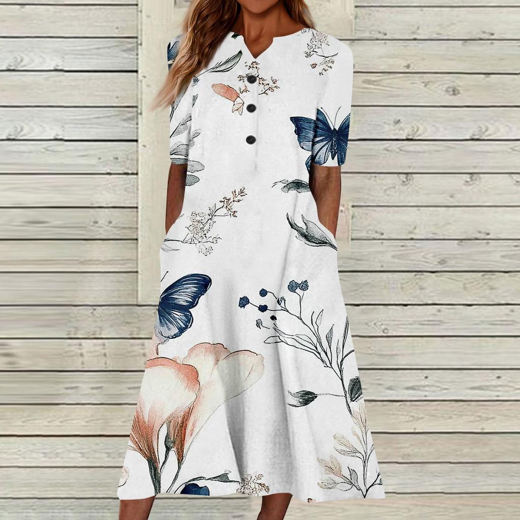 Женский летний повседневный цветочный (Градиент) Платье с коротким рукавом с принтом
