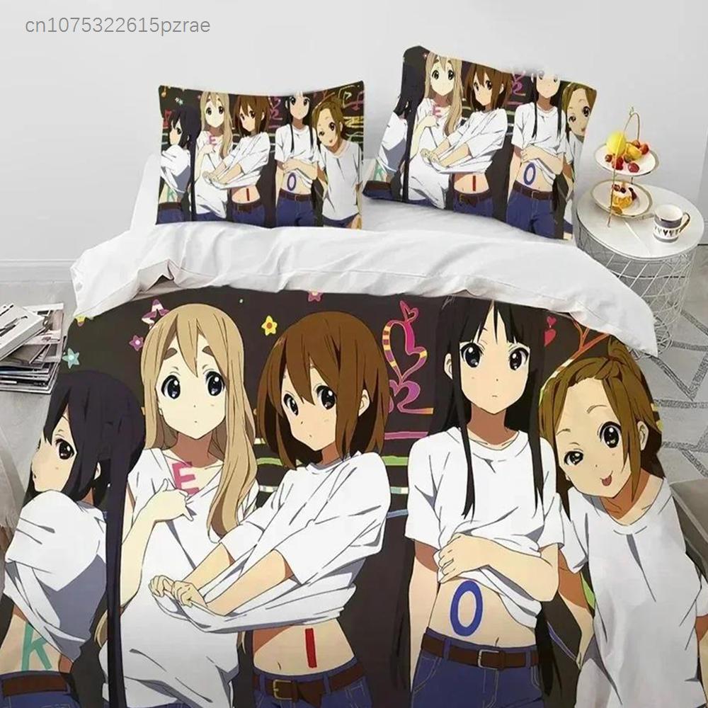 K-ON Мультфильм Милые Лолита Каваи Девушки Комплект Постельного Белья С Наволочкой Пододеяльник Мягкий Размер Queen King Постельное Белье Дом
