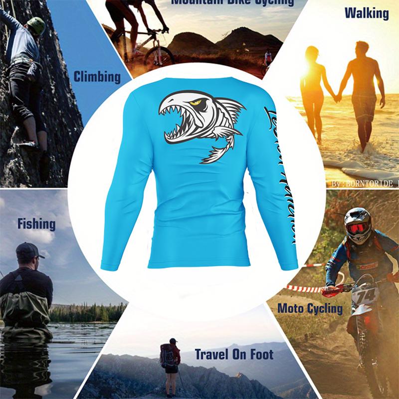 Мужская футболка с круглым вырезом и длинными рукавами для рыбалки, с принтом парусника и пираньи, быстросохнущая рубашка для езды на велосипеде