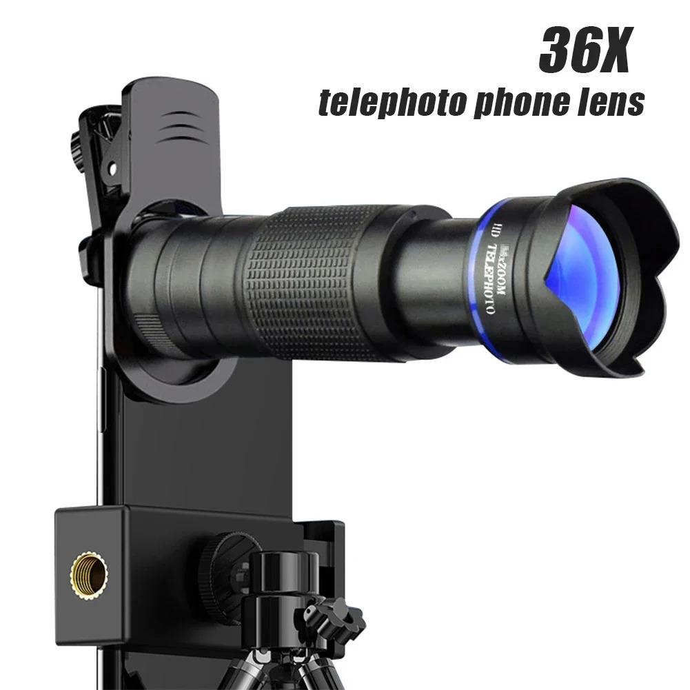 Монокулярный телескоп Zoom Macro Fisheye 4 в 1 Wide Angel Lens Kit Phone Camera Lens 36x Telephoto For Mobile Phone Iphone Samsung Xiaomi Huawei