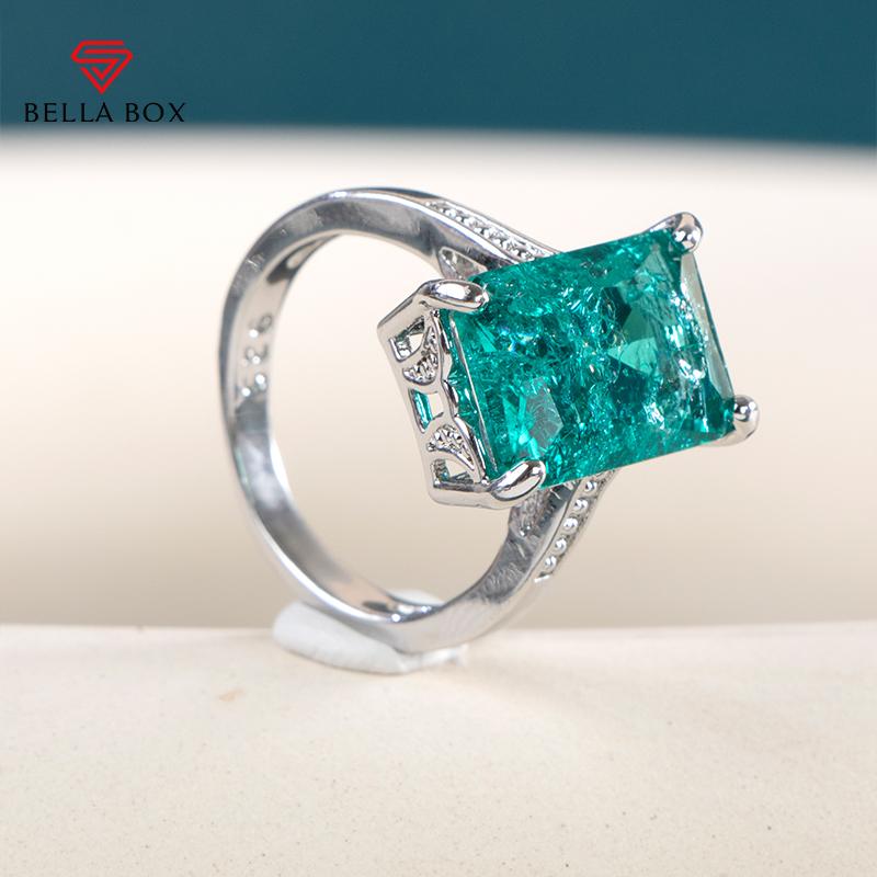 BELLA BOX Женские кольца с большим прямоугольным камнем, ярко-зеленый цвет, благородное женское кольцо на палец для вечеринки, модные аксессуары высокого качества