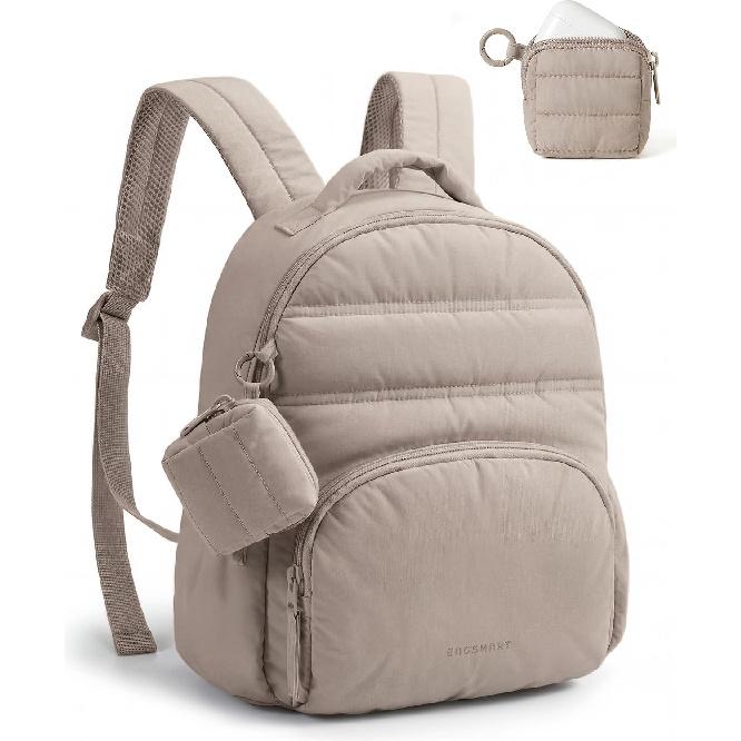 BAGSMART Mini Backpacks for Women, Puffy Checkered Quilted with Pouch
