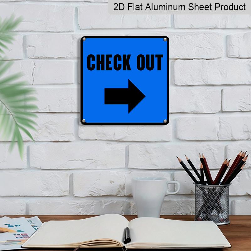 2D Flat 1pc Blue CHECK OUT Right Arrow Metal Wall Hanging Plaque, Rustproof Aluminum Direction Sign, Business Guidance Decor for Shop Salon