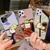 Чехол для телефона с милым мультяшным животным, нарисованным вручную, для Iphone 13 14 Pro 11 12 Max Mini X XS 8 XR 7 Puls, задняя крышка с зеркальной поверхностью
