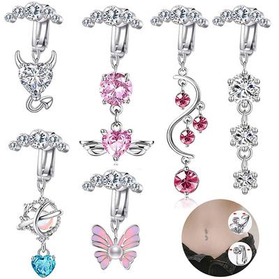 Поддельное кольцо для пупка Love Wings Butterfly Поддельная подвеска для пирсинга живота Клипса для пупка Не пупочная Поддельная серьга для пирсинга Клипса
