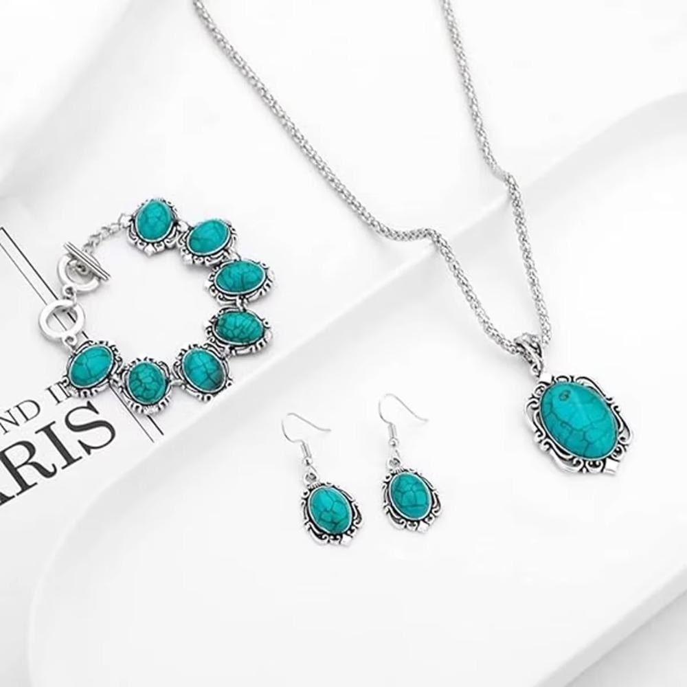 4Pcs/Set Electroplating Boho Turquoise Jewelry Set Vintage Women's Jewelry Set  Valentine's Day