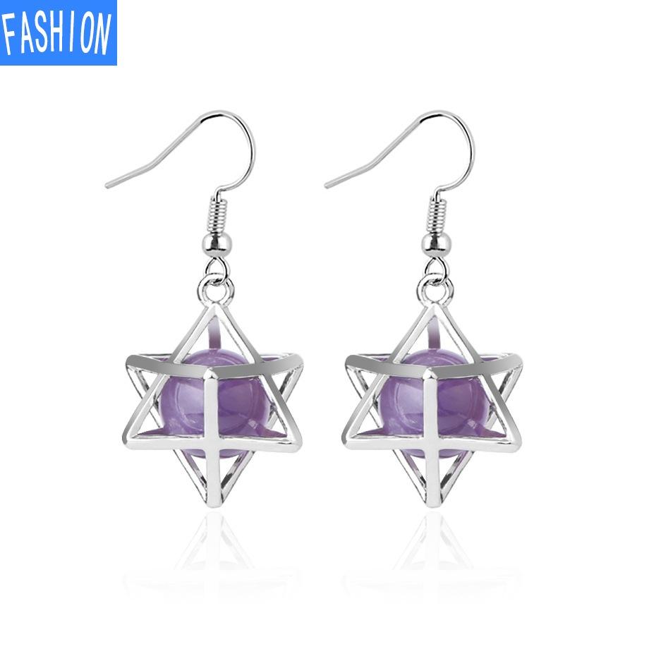 Серьги Melcaba Jewelry полые шестиконечные звезды клетка натуральный кристалл преувеличенные серьги женские серьги