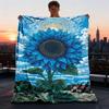 1pc Blue Sunflower Print Throw Blanket Polyester Fiber, Lightweight Flannel, Soft & Warm, All Season Use for Outdoor, Camping Digital Print