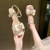 Fairy wind bow open-toed high-heeled sandals female 2025 summer new beautiful fashion thick heel one-button sandals