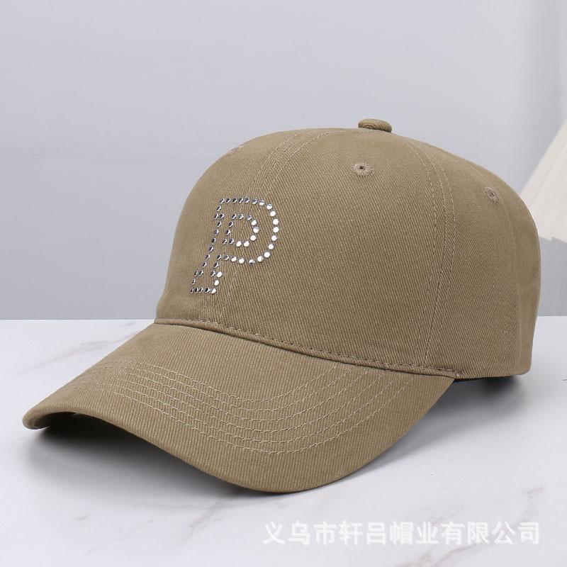 New letter-encrusted diamond solid color cap spring and summer casual versatile large brim showing face small outdoor sunshade baseball cap