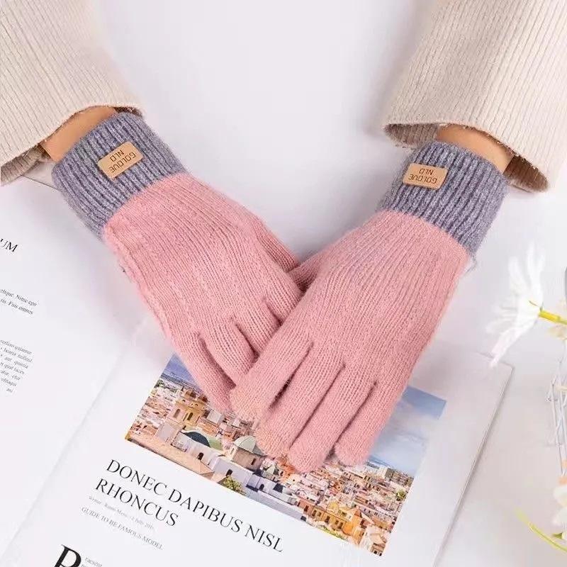 Cashmere Knitted Touch Screen Gloves Wmen's Autumn Winter Warm Outdoor Thickened Full Finger Gloves