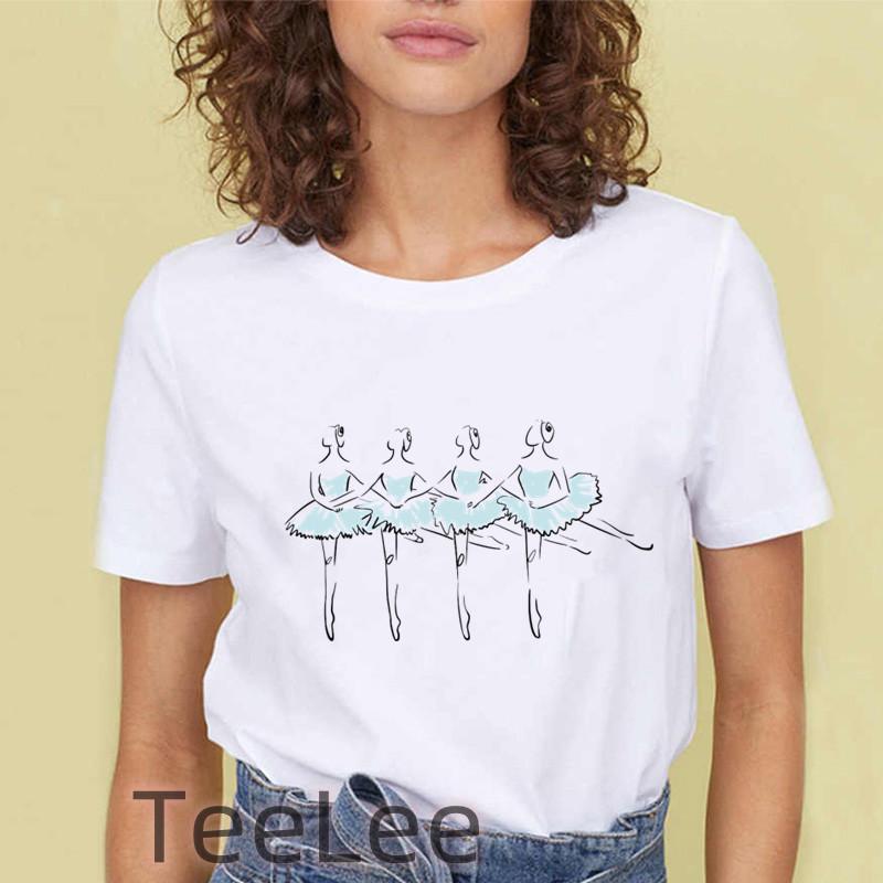 Unisex Ballet Dancer Printing Watercolor Ladies Flower 90s Fashion Short Sleeve Clothes Tshirt Female Tee Top Graphic Tshirt