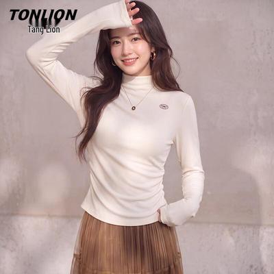 Женская облегающая футболка TonLion с полувысоким воротником и длинным рукавом