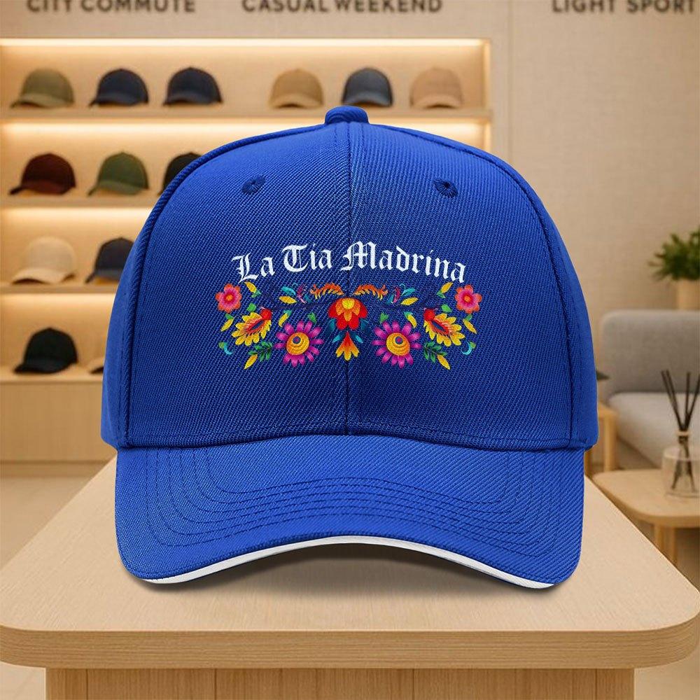 La Tia Madrina Print Baseball Cap Colorful Floral Design Unisex Polyester Casual Snapback Hat