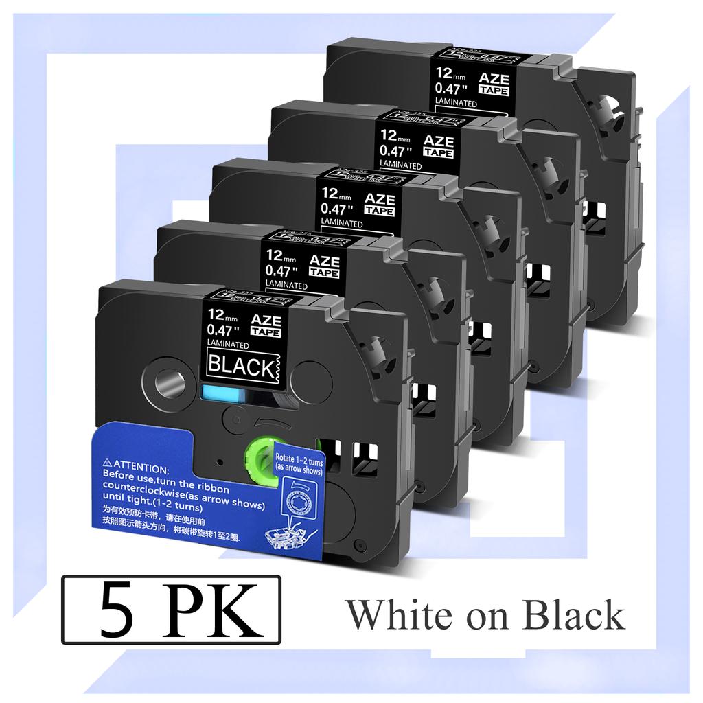 5 PK Compatible Brother TZe-335 12mm Label Tape Laminated White on Black Cartridge Cassette for P-Touch PT-1000 PT-H101C PT-H105