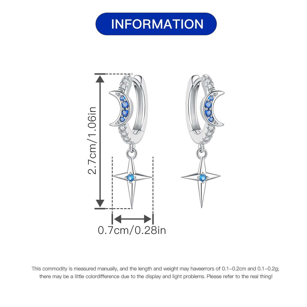 925 Silver Blue Star Moon Drop Earrings Women Earrings Charm Fashion Versatile Party Jewelry Gifts