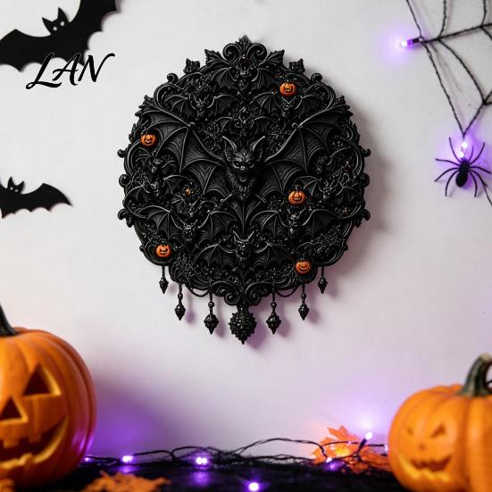 Halloween Hanging Ornaments Gothic Wall Decor, Vintage Relief Skull Ghost Bat Dark Home Interior Pieces Plaque, Aesthetic Art for Entryway Living Room