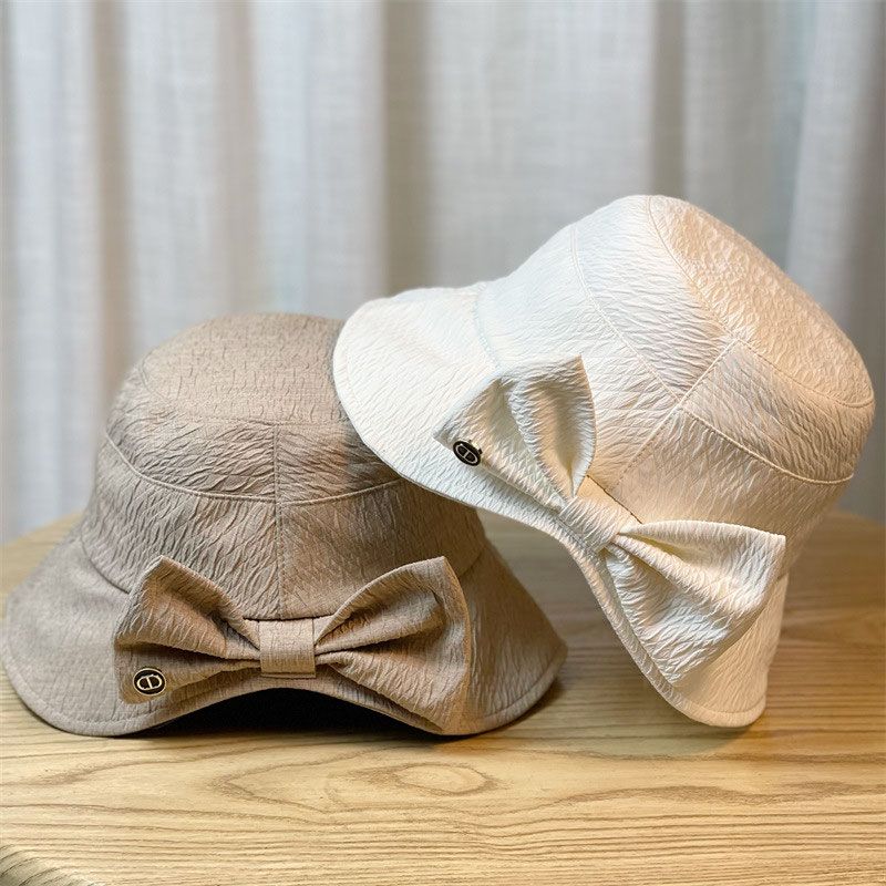 Women's Spring and Autumn Bow Basin Hat Korean Edition Fashion Fisherman Hat Can Tie Ponytail Sunshade Hat