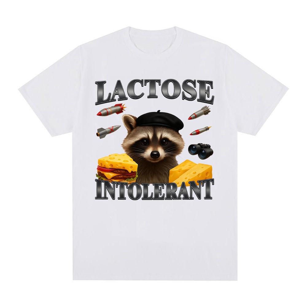Lactose Intolerance Fun Raccoon Meme Pattern Tshirt 2026 New Hot Selling Mens Womens Fashion Cotton Casual Oversized Tshirt