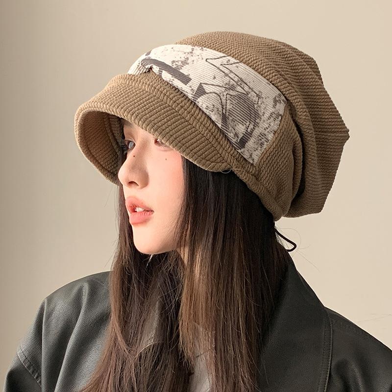 Корейская ретро осенне-зимняя шапка для женщин с большим обхватом головы, зрительно уменьшающая лицо, вязаная свободная шерстяная шапка, повседневная и универсальная шапка-мешок