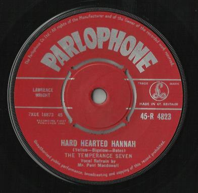 7-дюймовая пластинка TEMPERANCE SEVEN - Hard Hearted Hannah / Chili Bom Bom 45R4823 Parlophone 1961 UK Поп Б/у