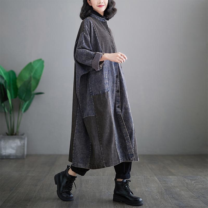 Dimanaf Плюс размер 2024, весеннее женское джинсовое пальто, хлопковое пальто с пуговицами, повседневная винтажная длинная куртка, свободные большие карманы