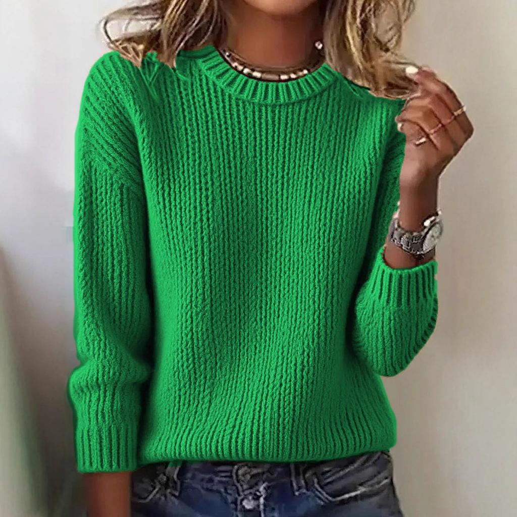 Women's Fashion Casual Loose Pullover Solid Color Round Neck Long Sleeve Knit Sweater