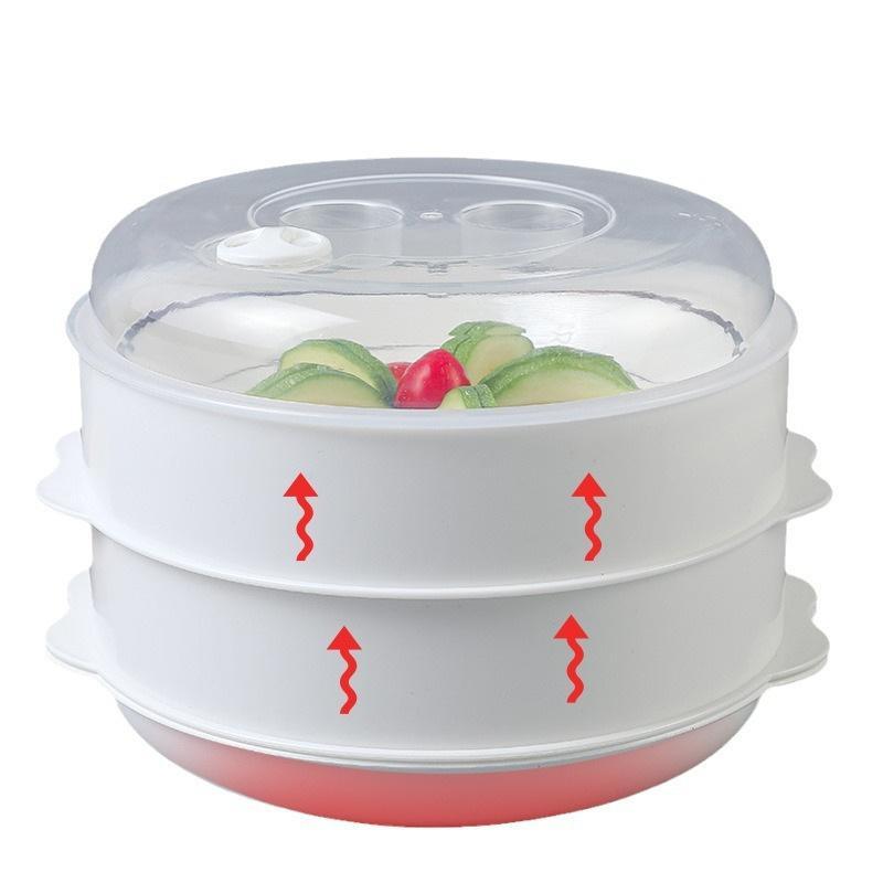 Food Grade Multifunctional Microwave Vegetable Steamer Reinforced Heat-Proof for Kitchen Dorm Quick Healthy Meal Cooking