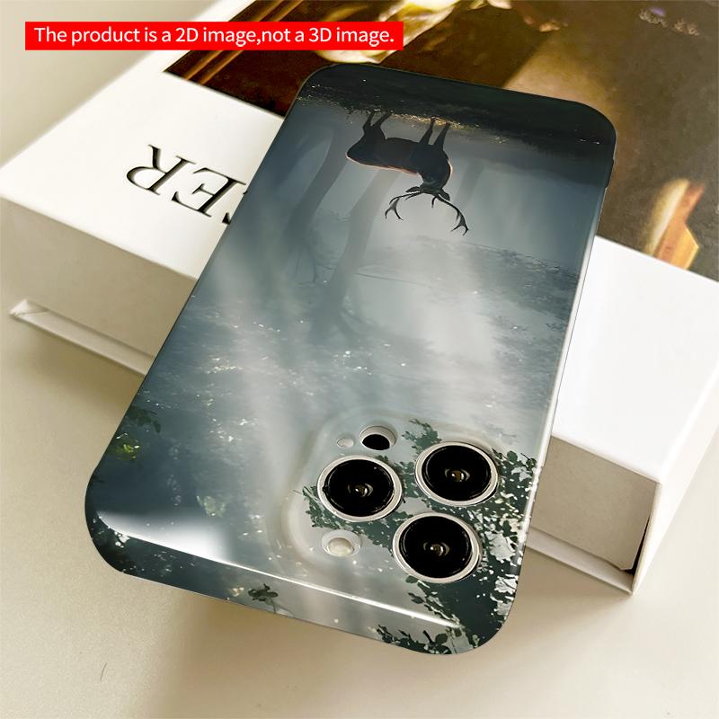2DFlat Sunlight Through Forest Deer Silhouette All inclusive film hard iPhone case, compatible with iPhone 18 Pro Max 17 16 15 14 13 12 11